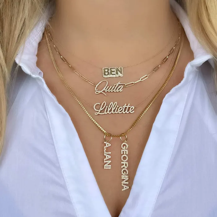 Necklaces 14K Gold Personalized Diamond Cloud Nameplate Necklace Izakov Diamonds Fine Jewelry