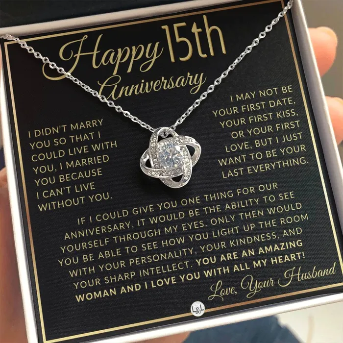 Necklaces 15th Anniversary Gift For Wife Beautiful Womens Pendant Necklace Heartfelt Anniversary Message ShineOn Fulfillment
