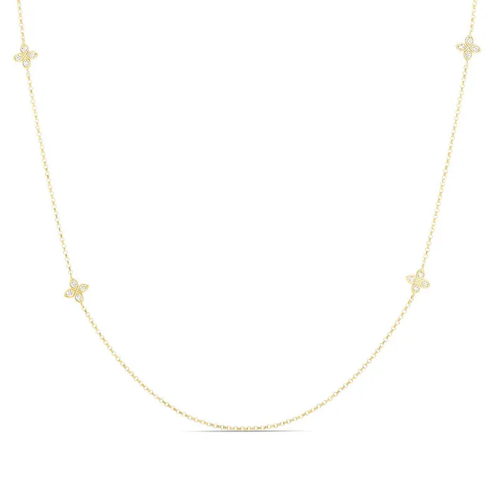 Necklaces 18K Yellow Gold Love By The Inch 10 Station Flower Necklace ROBERTO COIN Necklaces 18K Yellow Gold Love By The Inch 10 Station Flower Necklace ROBERTO COIN