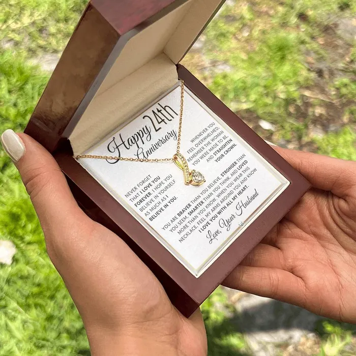 Necklaces 24th Anniversary Gift For Wife Anniversary Gift Idea For Your Wife Drop Pendant Necklace Heartfelt Anniversary Message ShineOn Fulfillment