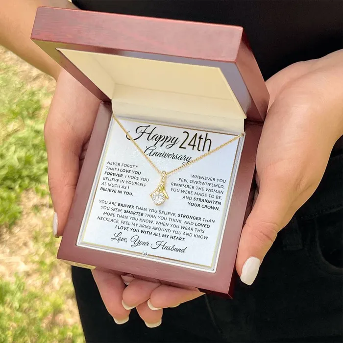 Necklaces 24th Anniversary Gift For Wife Anniversary Gift Idea For Your Wife Drop Pendant Necklace Heartfelt Anniversary Message ShineOn Fulfillment