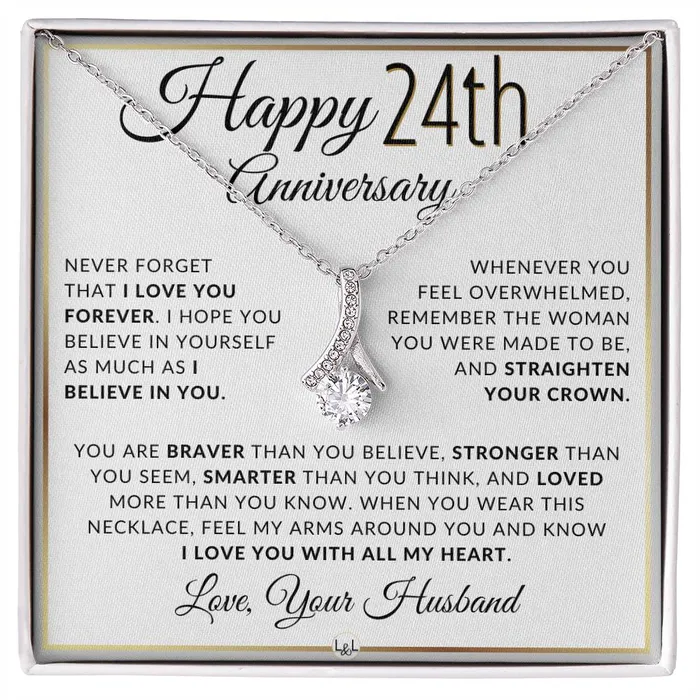 Necklaces 24th Anniversary Gift For Wife Anniversary Gift Idea For Your Wife Drop Pendant Necklace Heartfelt Anniversary Message ShineOn Fulfillment