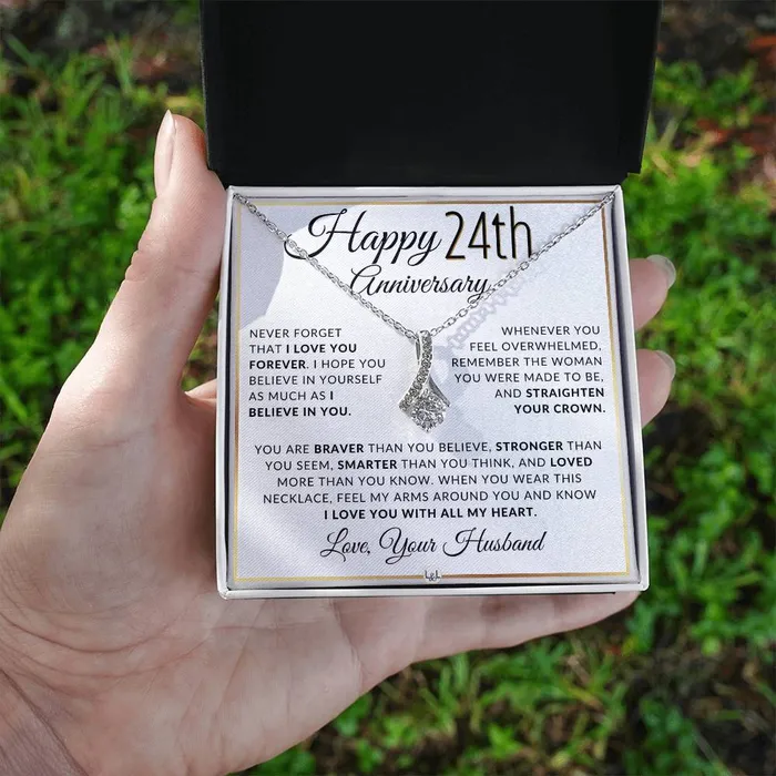 Necklaces 24th Anniversary Gift For Wife Anniversary Gift Idea For Your Wife Drop Pendant Necklace Heartfelt Anniversary Message ShineOn Fulfillment