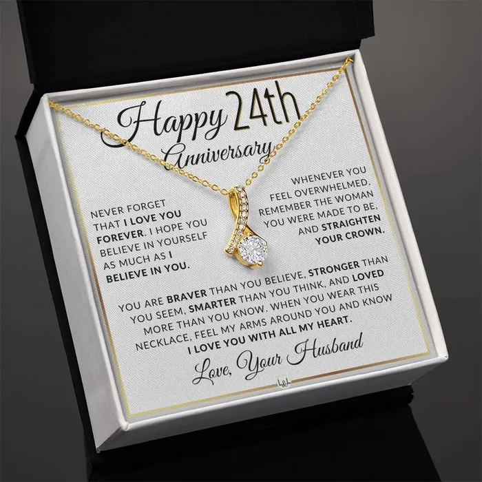 Necklaces 24th Anniversary Gift For Wife Anniversary Gift Idea For Your Wife Drop Pendant Necklace Heartfelt Anniversary Message ShineOn Fulfillment
