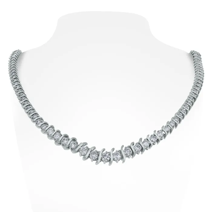 Necklaces Beauvince Traditional SBar Diamond Tennis Necklace 913 ct Diamonds in White Gold