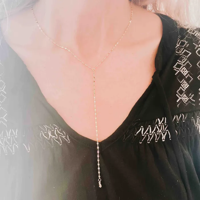 Necklaces Dainty Diamond Gold Teardrop Y Necklace Wholesale Jewelry