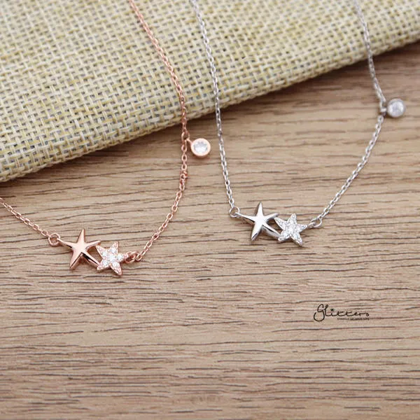 Necklaces Glitters 925 Sterling Silver CZ Double Stars Necklace with 43cm Chain Necklaces Glitters 925 Sterling Silver CZ Double Stars Necklace with 43cm Chain