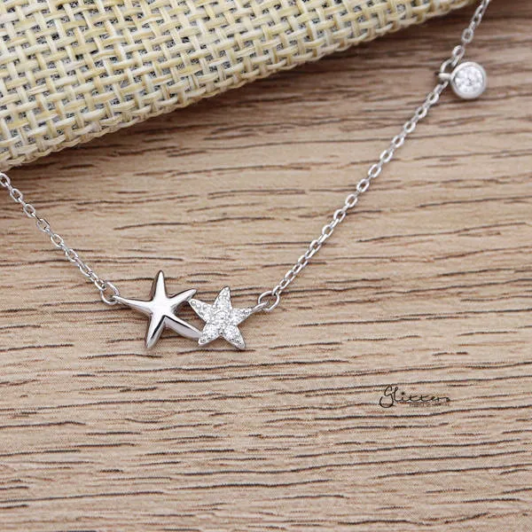 Necklaces Glitters 925 Sterling Silver CZ Double Stars Necklace with 43cm Chain