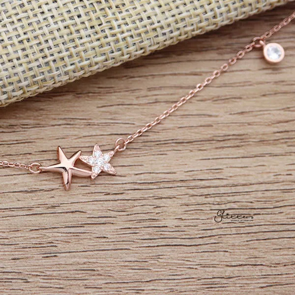 Necklaces Glitters 925 Sterling Silver CZ Double Stars Necklace with 43cm Chain