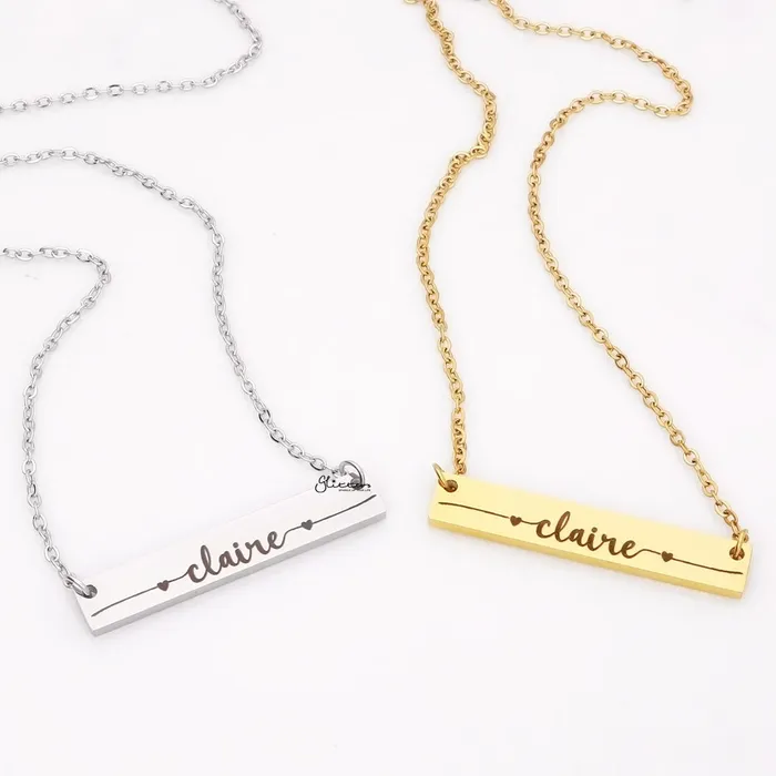 Necklaces Glitters Personalised Horizontal Bar Necklace Font 7