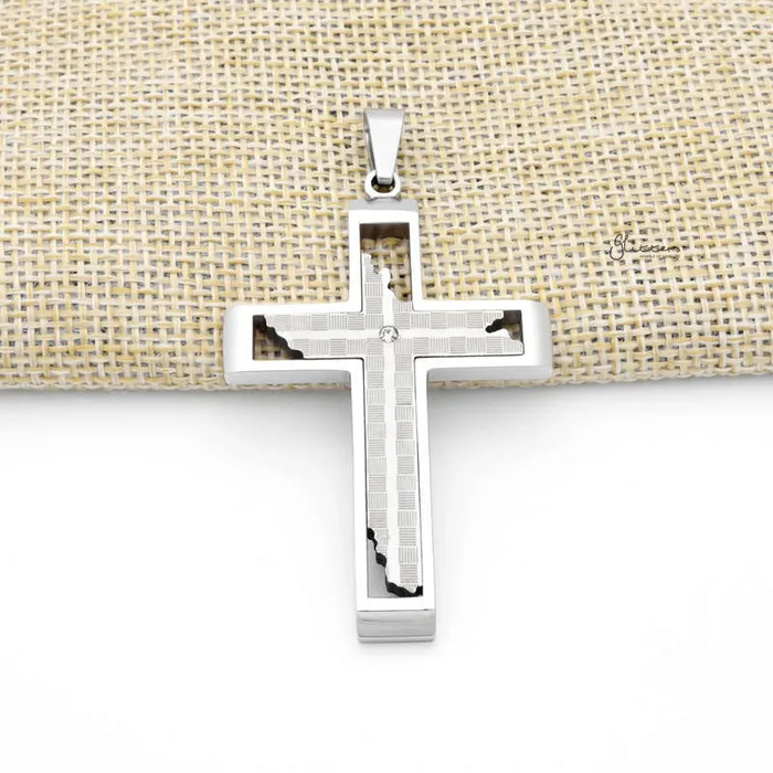 Necklaces Glitters Stainless Steel Cross Pendant with CZ Silver