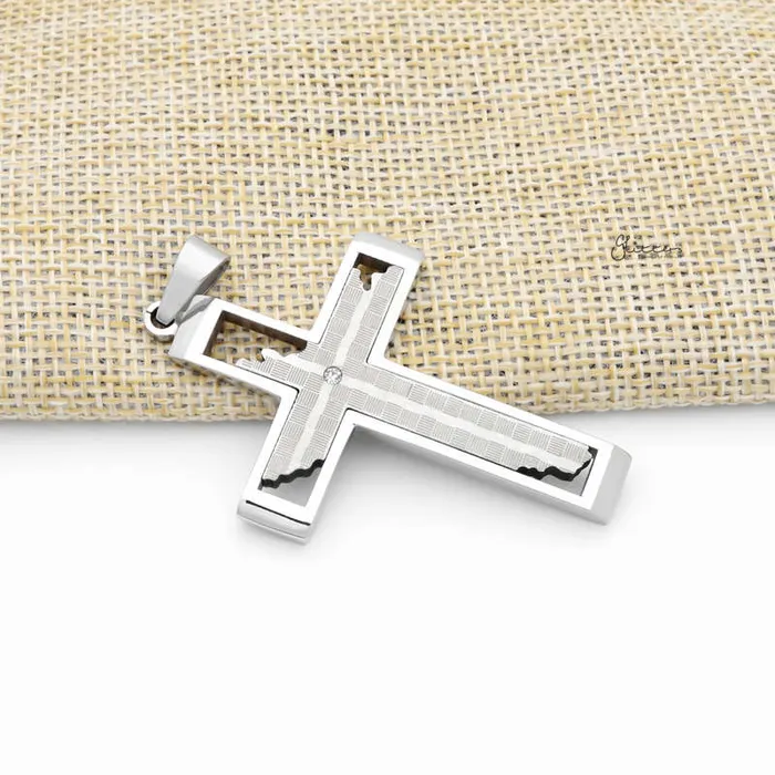 Necklaces Glitters Stainless Steel Cross Pendant with CZ Silver
