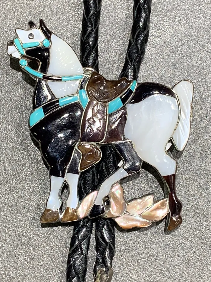 Necklaces Jack Mahkee Jack Mahkee Zuni Sterling Inlay Horse Bolo