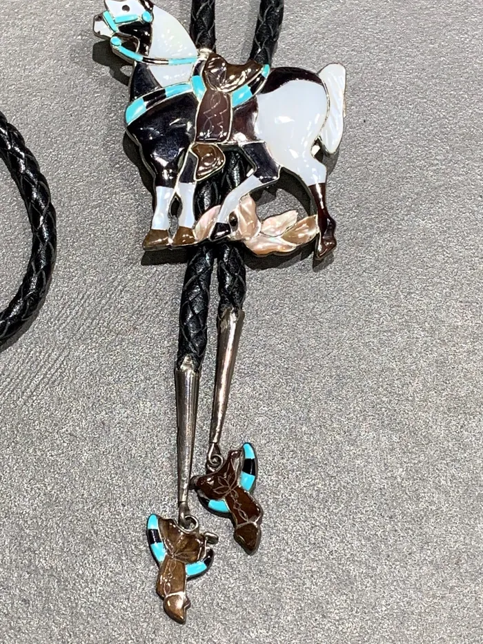 Necklaces Jack Mahkee Jack Mahkee Zuni Sterling Inlay Horse Bolo