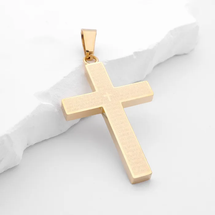 Necklaces Lords Prayer Cross Pendant Gold Glitters