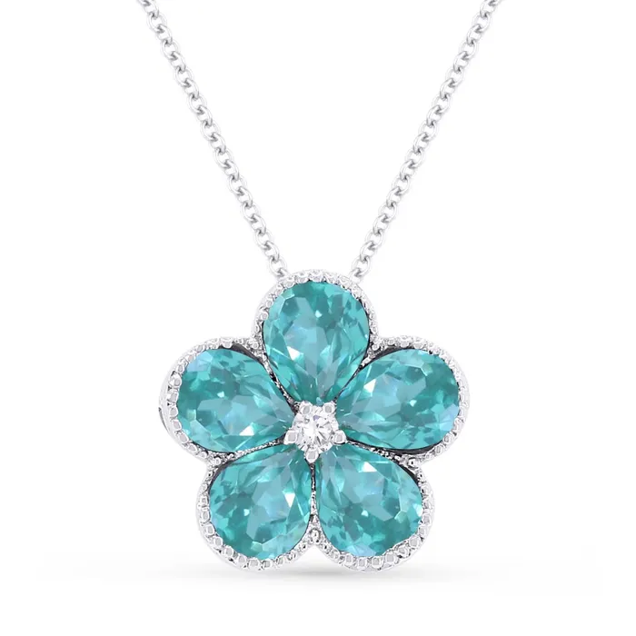 Necklaces MADISON L Madison L 14K White Gold Floral Style Created Paraiba Tourmalines Necklace Necklaces MADISON L Madison L 14K White Gold Floral Style Created Paraiba Tourmalines Necklace