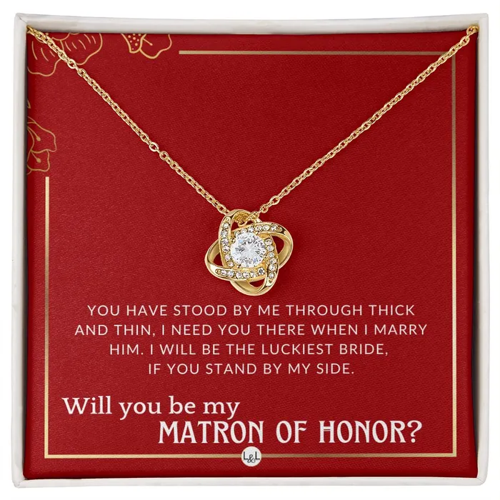 Necklaces ShineOn Fulfillment Matron of Honor Proposal Gift Unique Be My MOH Gift From Bride Through Thick and Thin Necklace Red and Gold Wedding Theme Necklaces ShineOn Fulfillment Matron of Honor Proposal Gift Unique Be My MOH Gift From Bride Through Thick and Thin Necklace Red and Gold Wedding Theme