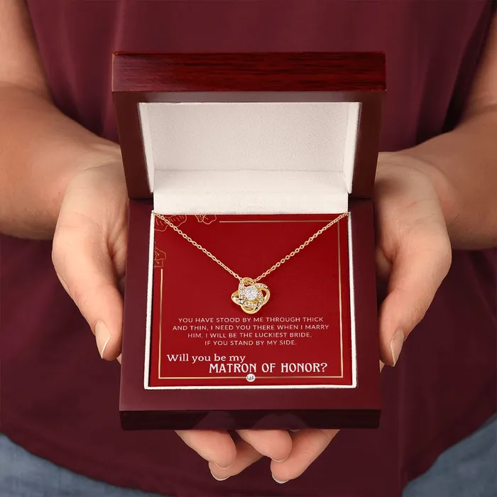 Necklaces ShineOn Fulfillment Matron of Honor Proposal Gift Unique Be My MOH Gift From Bride Through Thick and Thin Necklace Red and Gold Wedding Theme