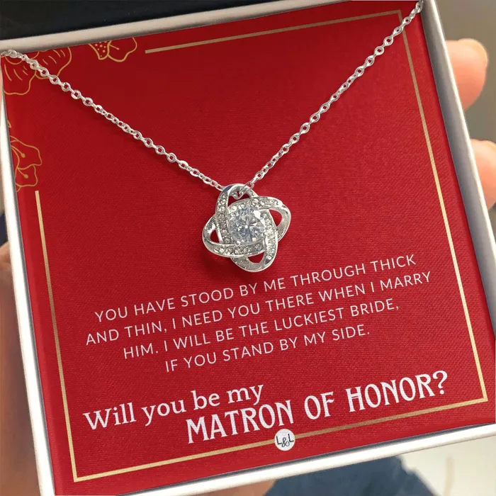 Necklaces ShineOn Fulfillment Matron of Honor Proposal Gift Unique Be My MOH Gift From Bride Through Thick and Thin Necklace Red and Gold Wedding Theme
