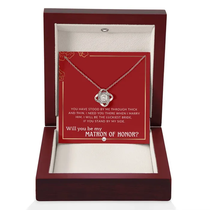 Necklaces ShineOn Fulfillment Matron of Honor Proposal Gift Unique Be My MOH Gift From Bride Through Thick and Thin Necklace Red and Gold Wedding Theme