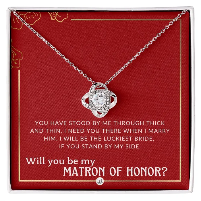 Necklaces ShineOn Fulfillment Matron of Honor Proposal Gift Unique Be My MOH Gift From Bride Through Thick and Thin Necklace Red and Gold Wedding Theme