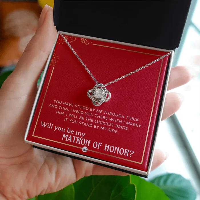 Necklaces ShineOn Fulfillment Matron of Honor Proposal Gift Unique Be My MOH Gift From Bride Through Thick and Thin Necklace Red and Gold Wedding Theme