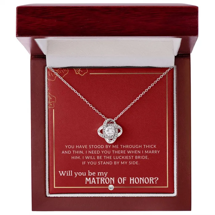Necklaces ShineOn Fulfillment Matron of Honor Proposal Gift Unique Be My MOH Gift From Bride Through Thick and Thin Necklace Red and Gold Wedding Theme
