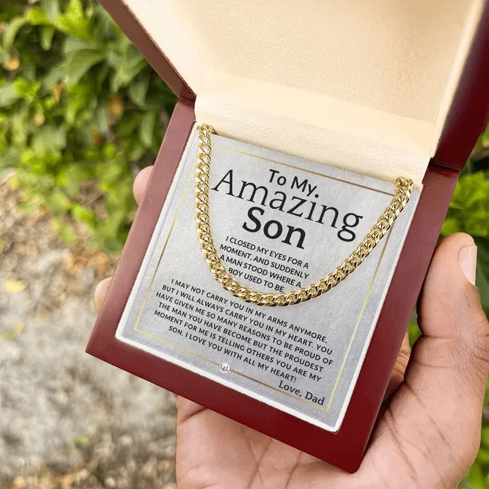 Necklaces ShineOn Fulfillment My Proudest Moment To My Son From Dad Father to Son Chain Necklace Gift Christmas Gifts Birthday Present Graduation Valentines Day