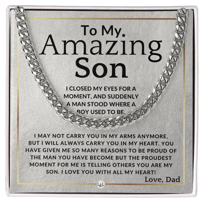 Necklaces ShineOn Fulfillment My Proudest Moment To My Son From Dad Father to Son Chain Necklace Gift Christmas Gifts Birthday Present Graduation Valentines Day