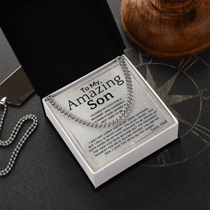 Necklaces ShineOn Fulfillment My Proudest Moment To My Son From Dad Father to Son Chain Necklace Gift Christmas Gifts Birthday Present Graduation Valentines Day