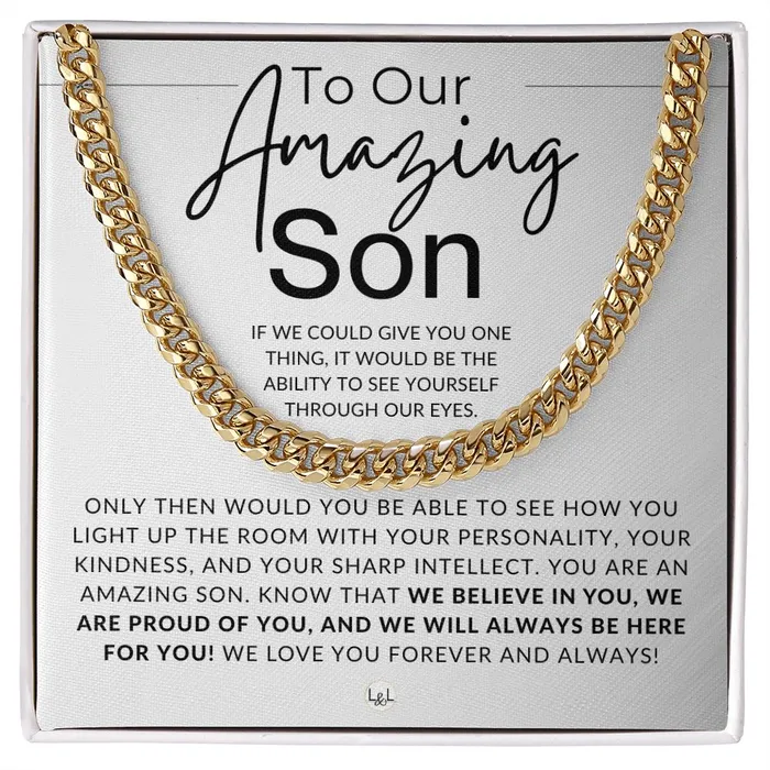 Necklaces ShineOn Fulfillment Through Our Eyes To Our Son Parents to Son Chain Necklace Gift Christmas Gifts Birthday Present Graduation Valentines Day Necklaces ShineOn Fulfillment Through Our Eyes To Our Son Parents to Son Chain Necklace Gift Christmas Gifts Birthday Present Graduation Valentines Day