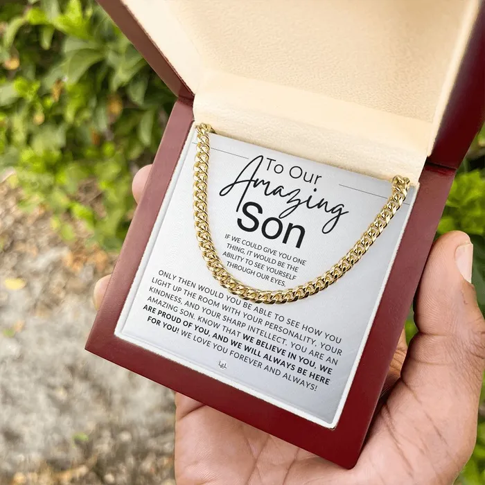 Necklaces ShineOn Fulfillment Through Our Eyes To Our Son Parents to Son Chain Necklace Gift Christmas Gifts Birthday Present Graduation Valentines Day