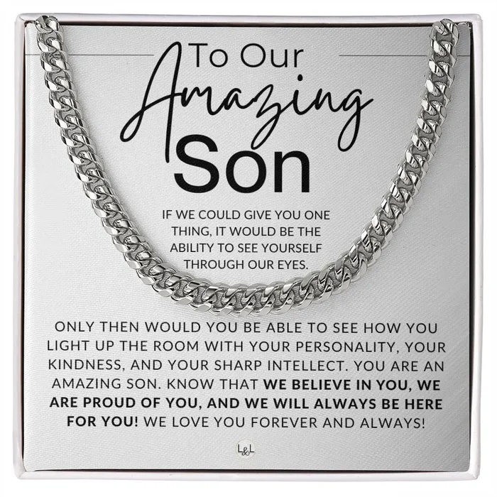 Necklaces ShineOn Fulfillment Through Our Eyes To Our Son Parents to Son Chain Necklace Gift Christmas Gifts Birthday Present Graduation Valentines Day