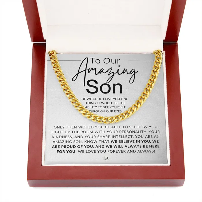 Necklaces ShineOn Fulfillment Through Our Eyes To Our Son Parents to Son Chain Necklace Gift Christmas Gifts Birthday Present Graduation Valentines Day