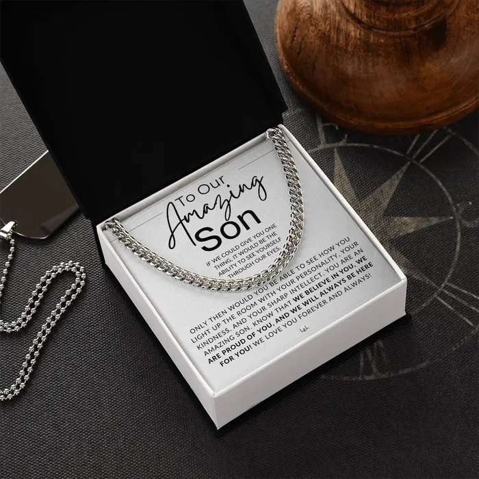 Necklaces ShineOn Fulfillment Through Our Eyes To Our Son Parents to Son Chain Necklace Gift Christmas Gifts Birthday Present Graduation Valentines Day