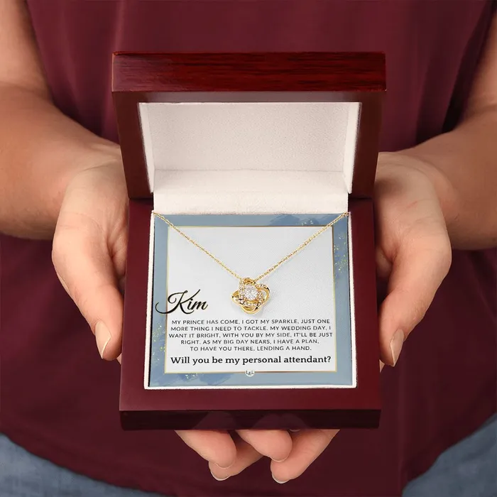 Necklaces ShineOn Fulfillment Wedding Personal Attendant Proposal Custom Name Wedding Helper Wedding Party Gift Idea Dusty Blue And Gold Wedding Theme