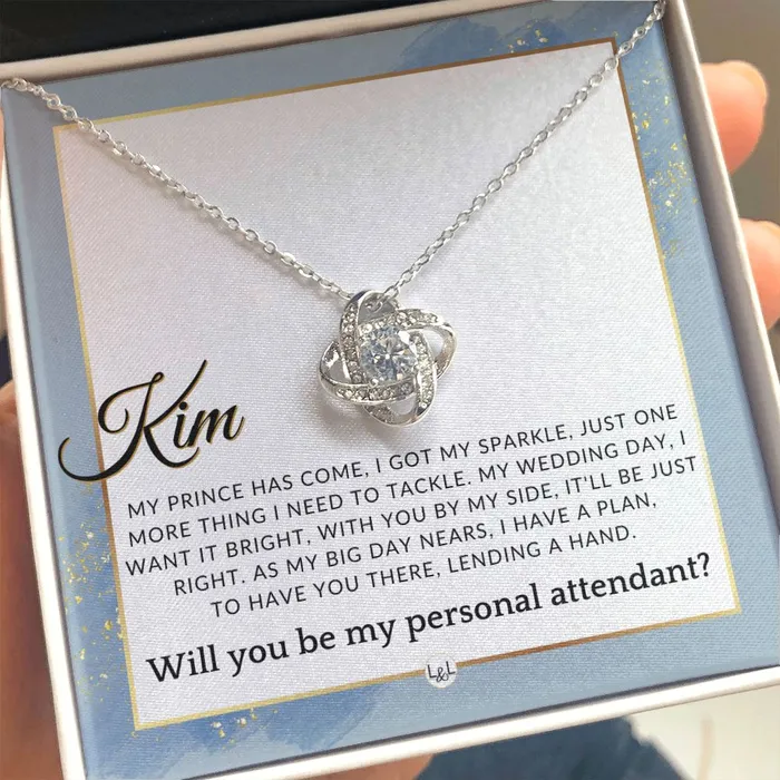 Necklaces ShineOn Fulfillment Wedding Personal Attendant Proposal Custom Name Wedding Helper Wedding Party Gift Idea Dusty Blue And Gold Wedding Theme