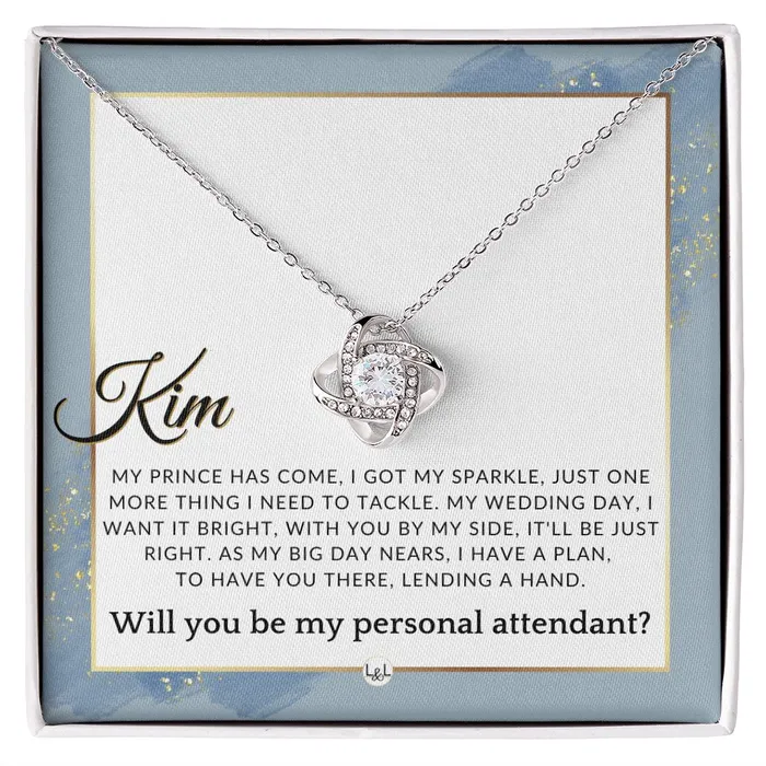 Necklaces ShineOn Fulfillment Wedding Personal Attendant Proposal Custom Name Wedding Helper Wedding Party Gift Idea Dusty Blue And Gold Wedding Theme