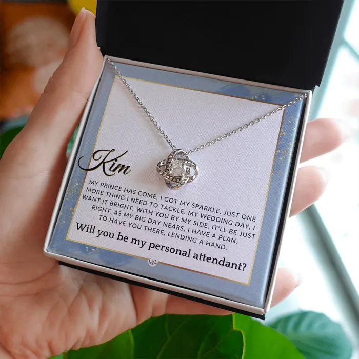 Necklaces ShineOn Fulfillment Wedding Personal Attendant Proposal Custom Name Wedding Helper Wedding Party Gift Idea Dusty Blue And Gold Wedding Theme