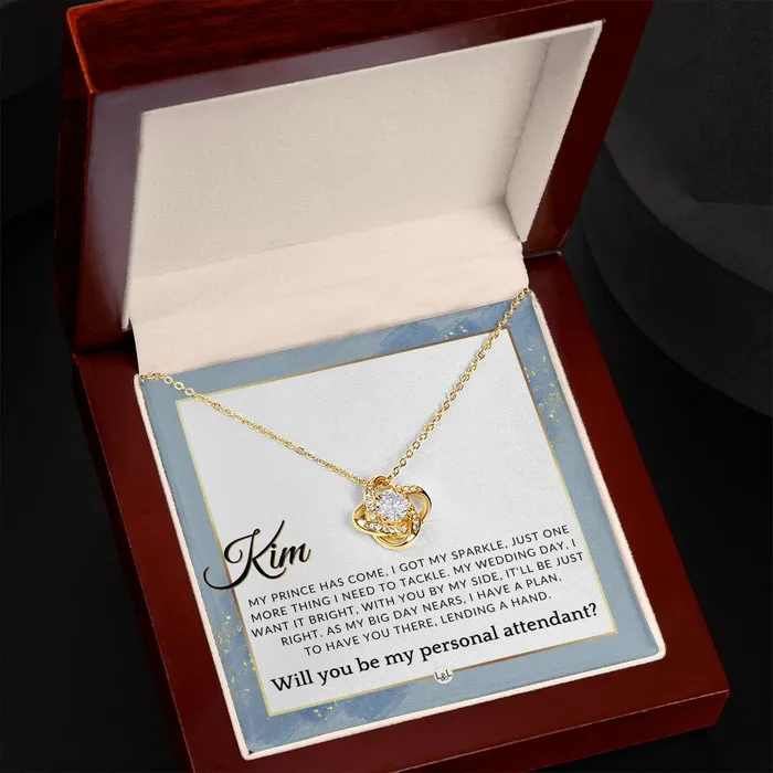Necklaces ShineOn Fulfillment Wedding Personal Attendant Proposal Custom Name Wedding Helper Wedding Party Gift Idea Dusty Blue And Gold Wedding Theme