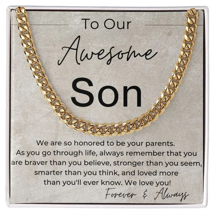 Necklaces ShineOn Fulfillment You Are Strong Brave and Smart A Gift for Our Son from Parents Linked Chain Necklace Necklaces ShineOn Fulfillment You Are Strong Brave and Smart A Gift for Our Son from Parents Linked Chain Necklace