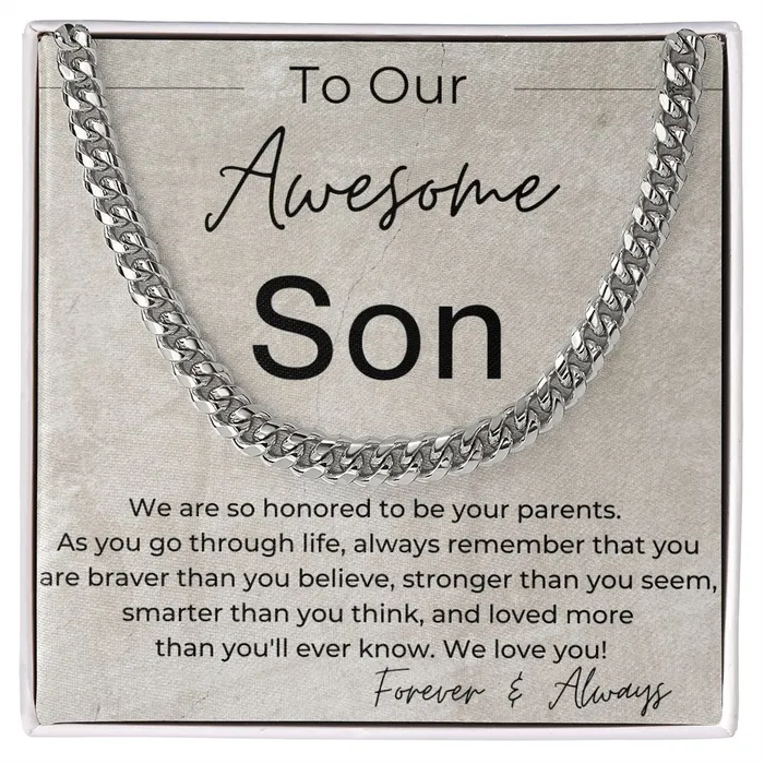 Necklaces ShineOn Fulfillment You Are Strong Brave and Smart A Gift for Our Son from Parents Linked Chain Necklace