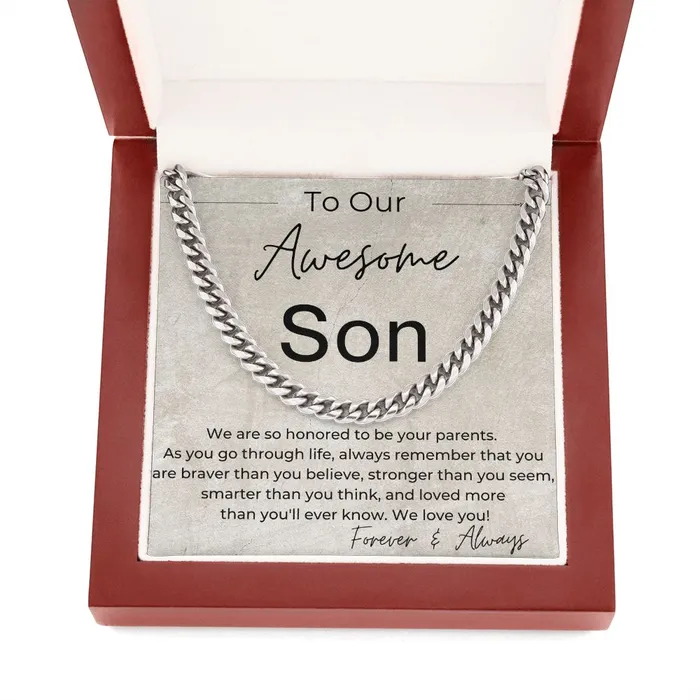 Necklaces ShineOn Fulfillment You Are Strong Brave and Smart A Gift for Our Son from Parents Linked Chain Necklace