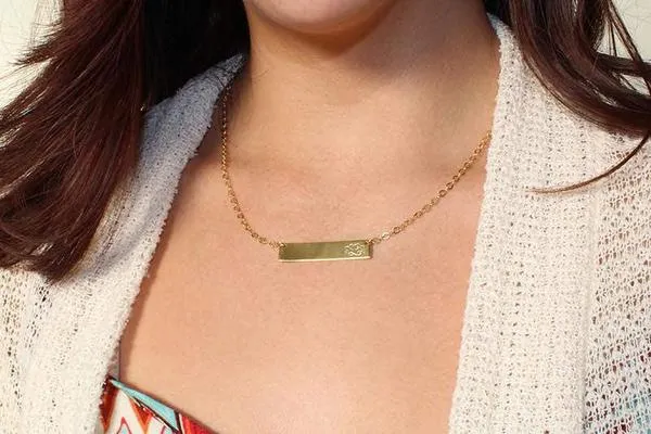Necklaces Sterling Silver 27mm Bar Necklace Engraved Jewelry