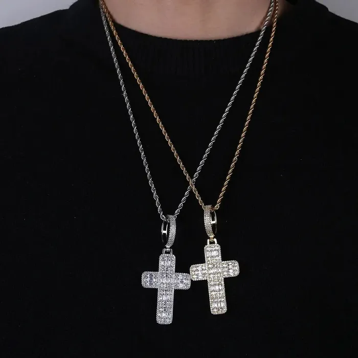 Necklaces The Icetruck Baguette Diamond Cross Pendant Necklaces The Icetruck Baguette Diamond Cross Pendant