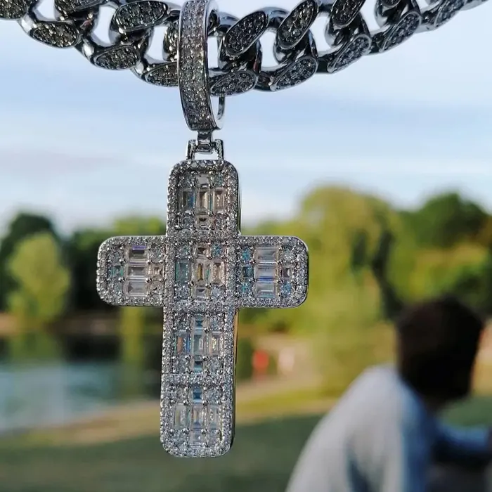 Necklaces The Icetruck Baguette Diamond Cross Pendant Necklaces The Icetruck Baguette Diamond Cross Pendant