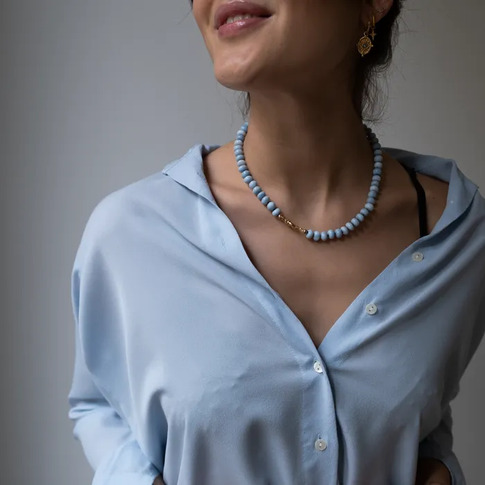 Necklaces Vivien Frank Designs Blue Opal gemstone necklace 14k gold