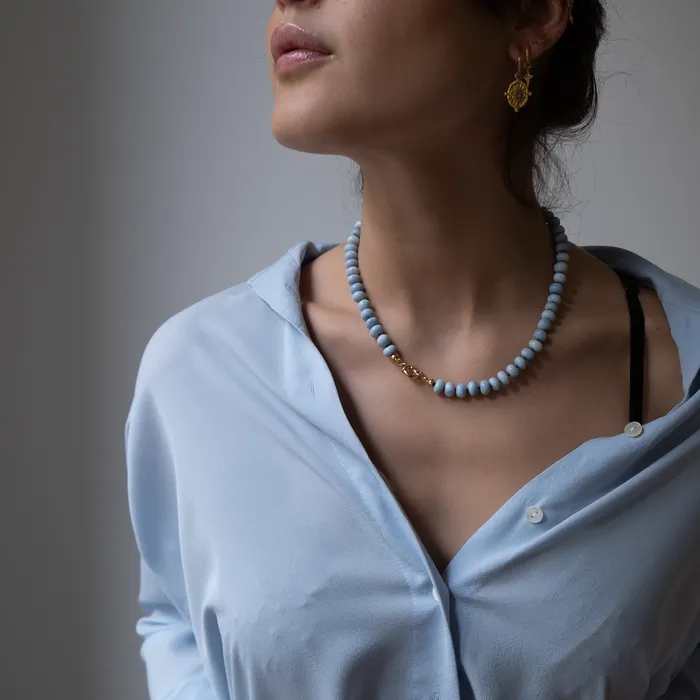 Necklaces Vivien Frank Designs Blue Opal gemstone necklace 14k gold
