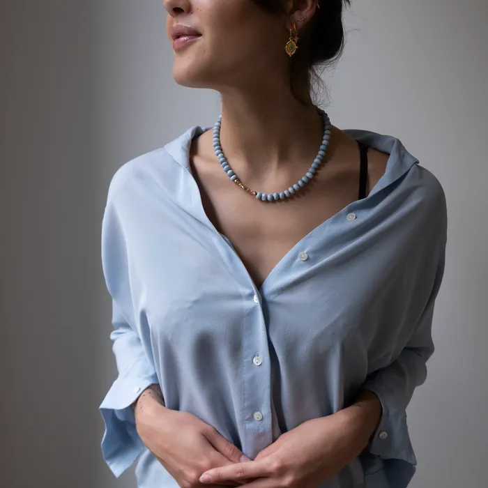 Necklaces Vivien Frank Designs Blue Opal gemstone necklace 14k gold