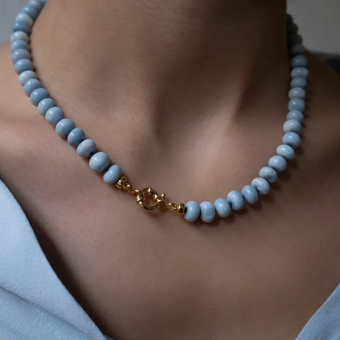 Necklaces Vivien Frank Designs Blue Opal gemstone necklace 14k gold
